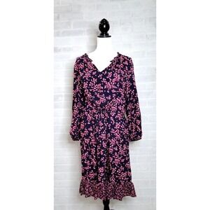 Draper James Navy Blue with Pink ‎ Floral Dress Size 2X drawstring